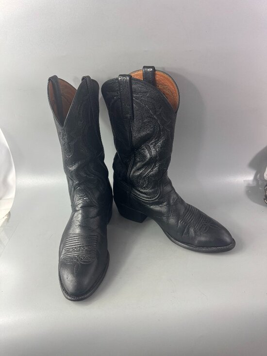 Lucchese 2000 Black Calf Skin Leather Western Boots Men Size 8 1/2 EE main image 5
